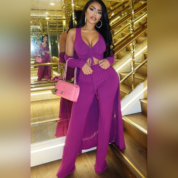 NWT FASHION NOVA PLUM 3 PIECE LEISURE PANT SET - Picture 2 of 5